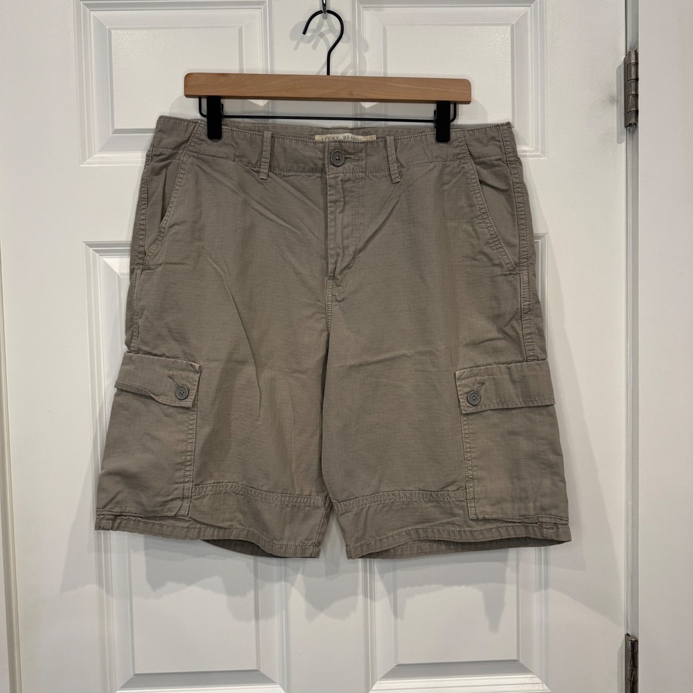 Lucky Brand Mens Ripstop Cargo Shorts‎ Taupe Grey Size 34 Utility Casual